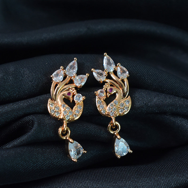 Elegant Swan Design CZ Stone Drop Earrings for Women