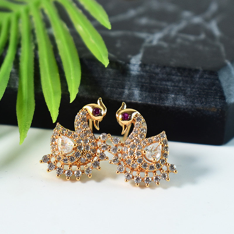 Elegant Peacock Design CZ Stone Stud Earrings for Women