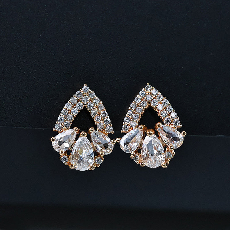 Elegant Teardrop Cluster CZ Stone Stud Earrings for Women
