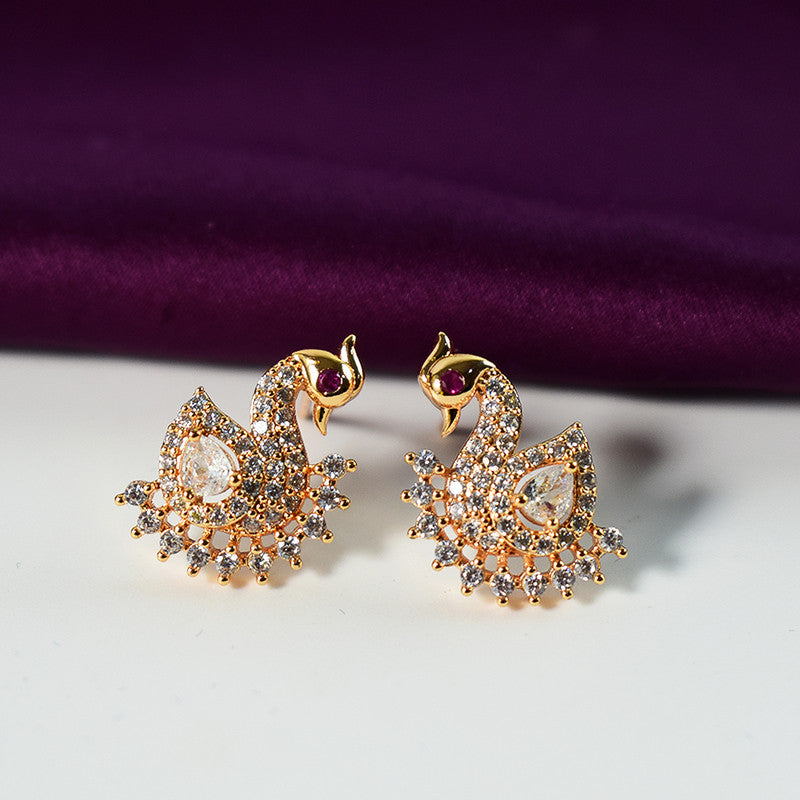 Elegant Peacock Design CZ Stone Stud Earrings for Women