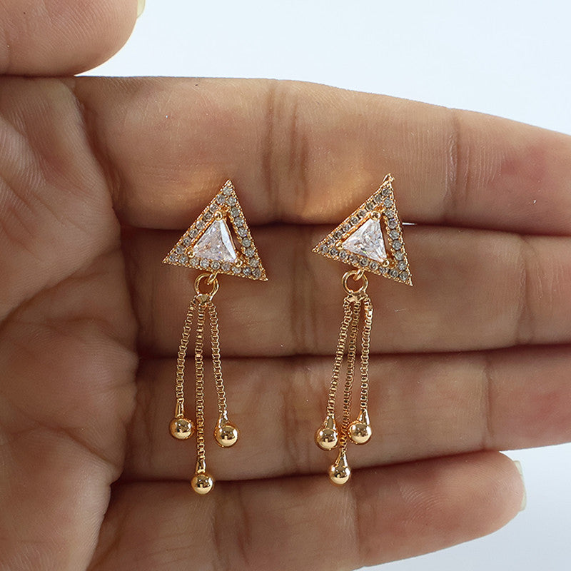 Trendy Triangle Design CZ Stone Dangle Earrings for Women