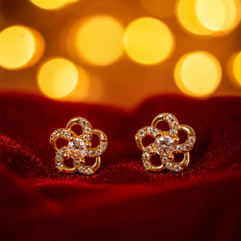 Delicate Floral Design CZ Stone Stud Earrings for Women