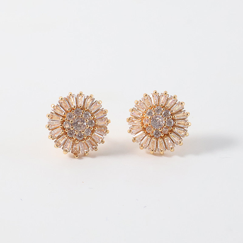 Radiant Round Floral CZ Stone Stud Earrings for Women