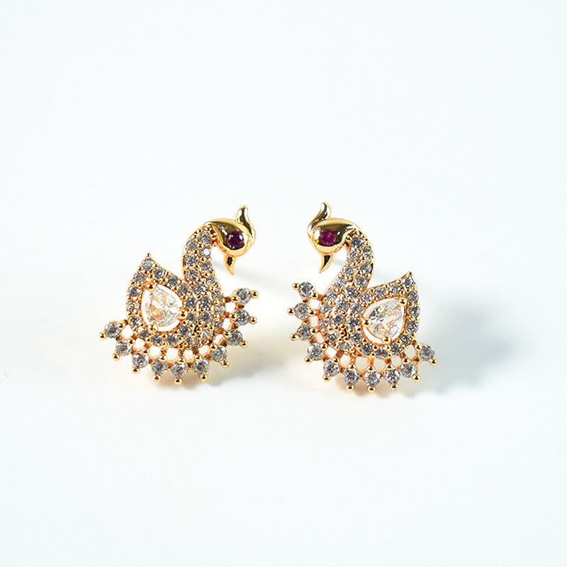 Elegant Peacock Design CZ Stone Stud Earrings for Women