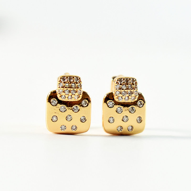 Trendy Dual Square Gold Plated CZ Stone Stud Earrings for Women