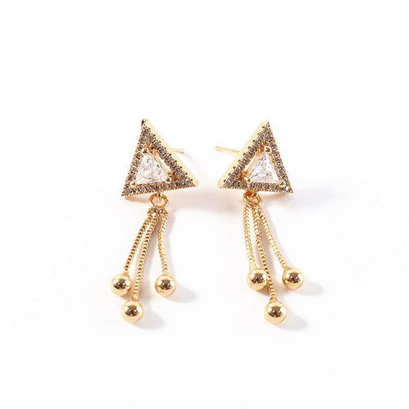 Trendy Triangle Design CZ Stone Dangle Earrings for Women