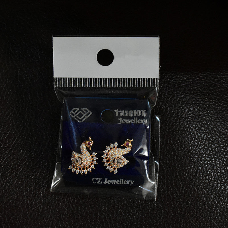 Elegant Peacock Design CZ Stone Stud Earrings for Women