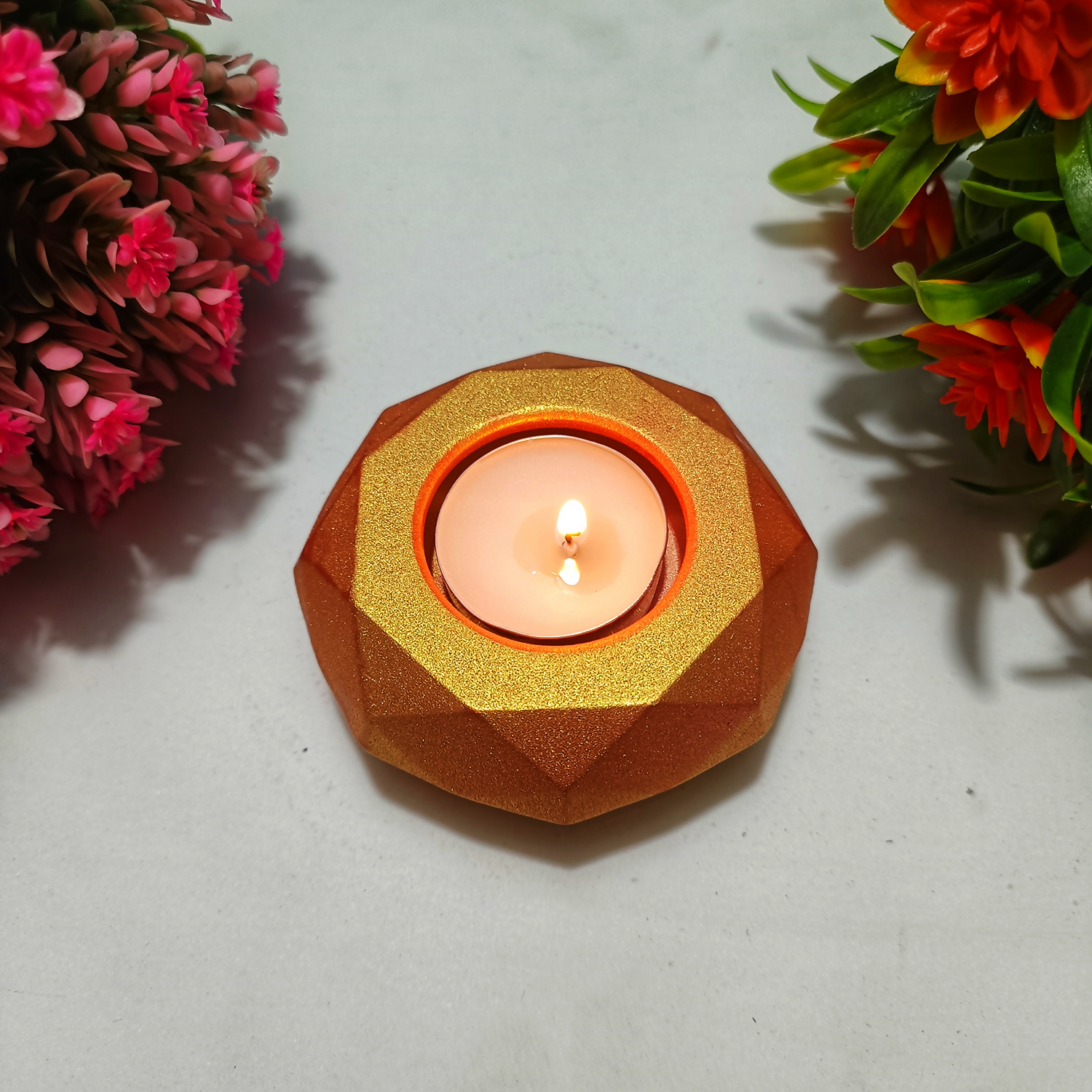Handmade Diamond Diya – Rose Gold| Layered Tealight Holder for Diwali, Pooja & Home Décor | Unique Festival Gift Item