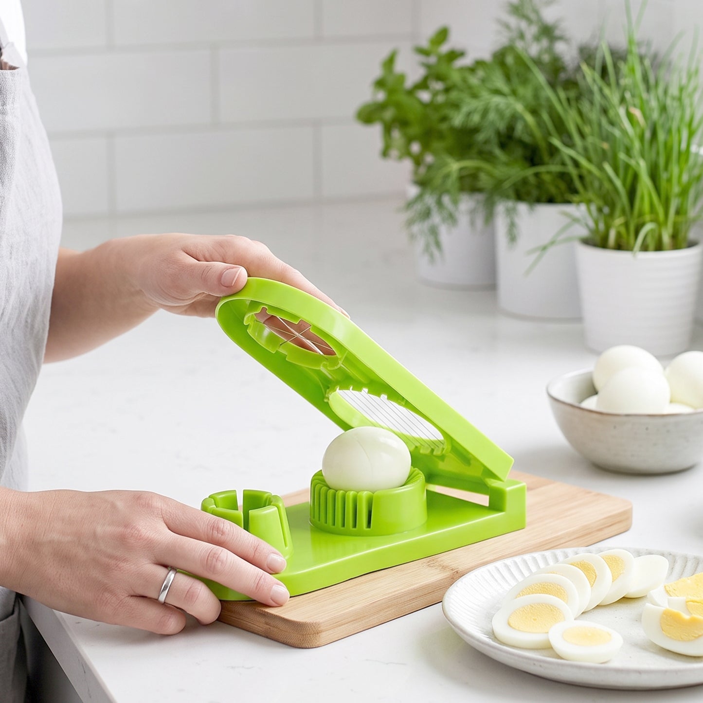 2 in 1 Egg Slicer and Wedger Stainless Steel Wire Boiled Egg Cutter (1 Pc)