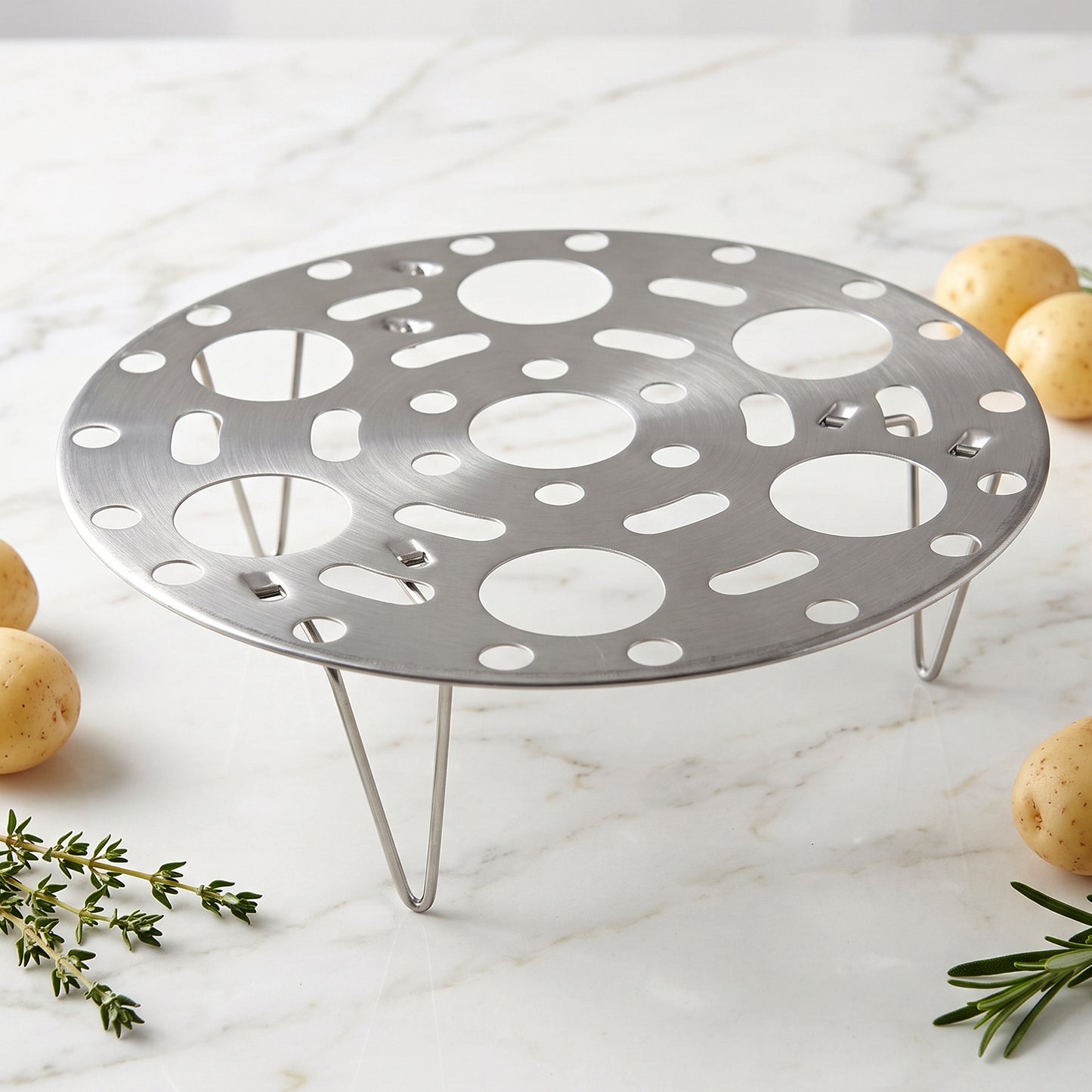 Stainless Steel Round Egg Steamer Rack Folding Trivet Stand for Pot (1 Pc)