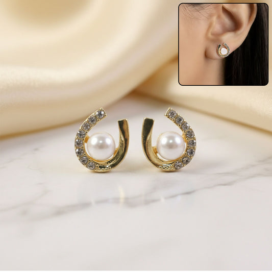 Elegant Pearl & Crystal U-Shape Stud Earrings for Women | Korean Style Fashion Jewelry