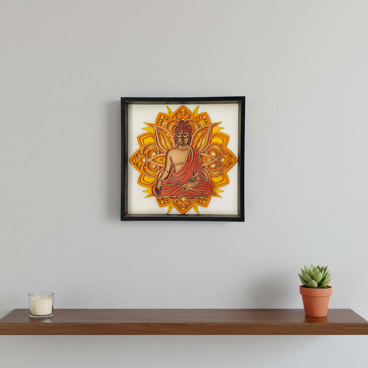 Handcrafted Wooden Buddha Wall Art – Multi-Layer 3D Wall Frame | Peaceful Mandala Design | Spiritual Home Decor Gift | Handmade Indian Artwork