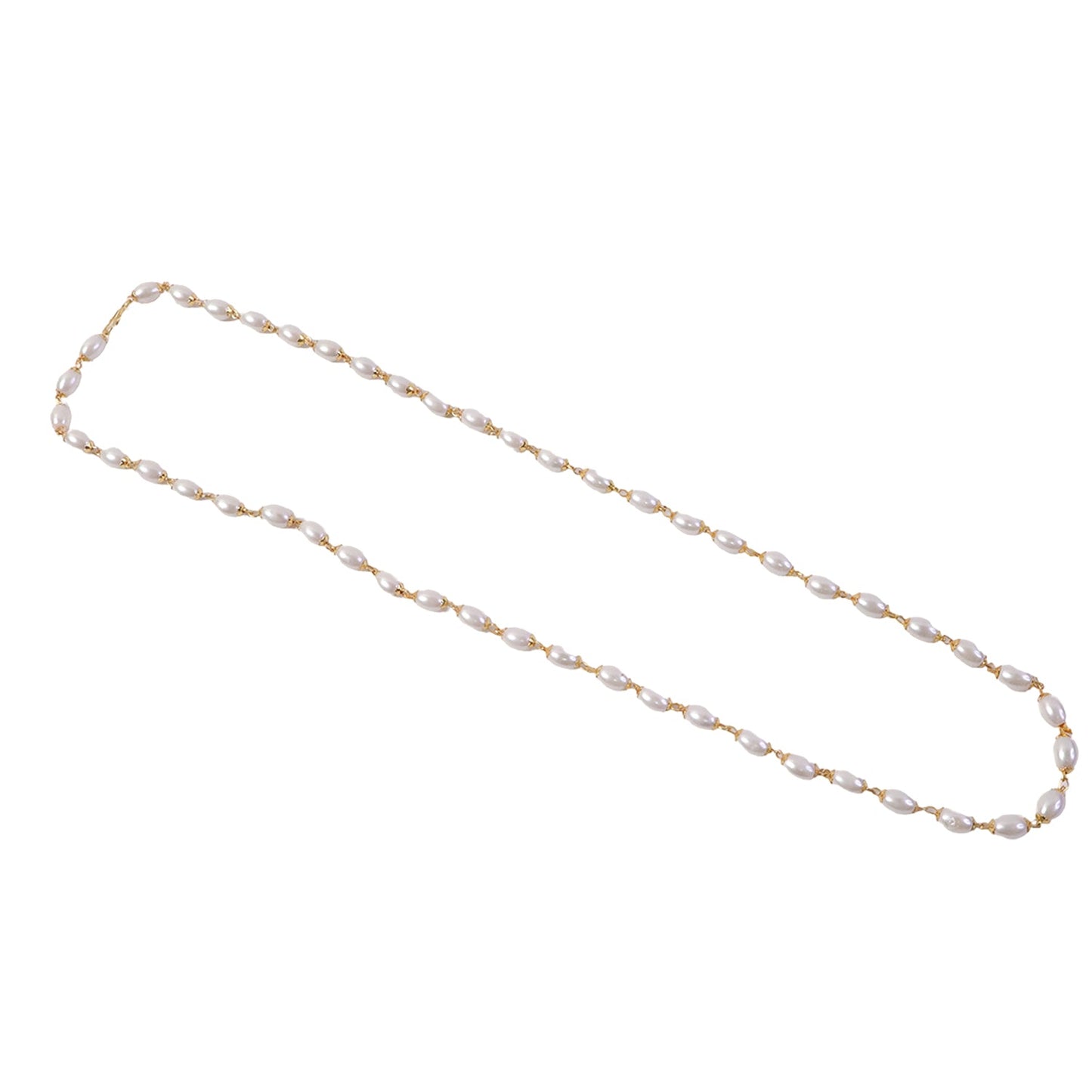 Pearl Beaded Necklace – Elegant Lightweight Gold-Tone Link Detail