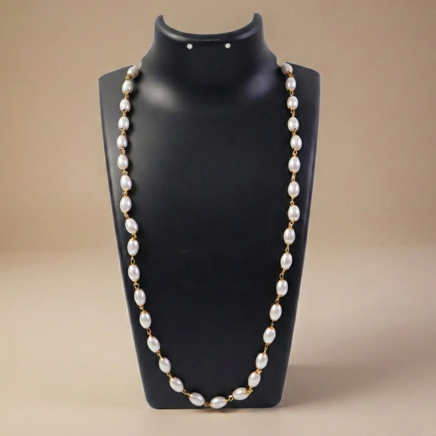 Pearl Beaded Necklace – Elegant Lightweight Gold-Tone Link Detail