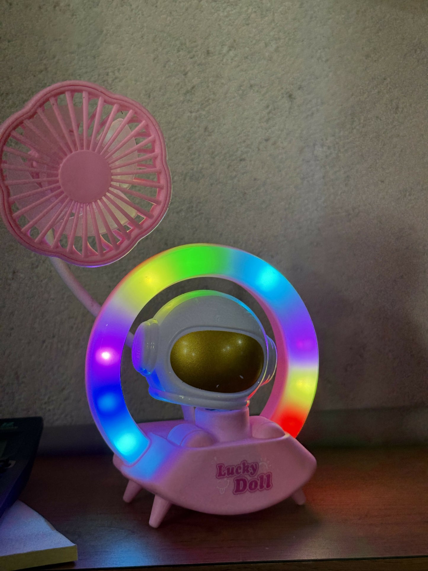 Lucky Doll Astronaut Desk Lamp with Fan, USB Rechargeable Kids Night Light