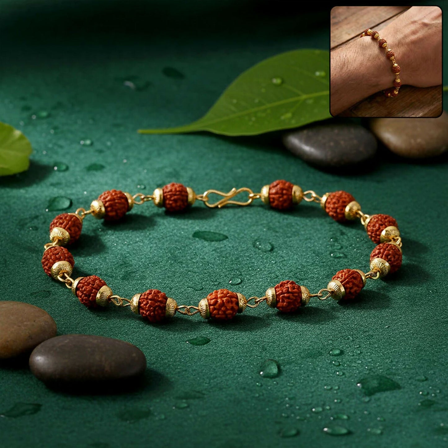 Hanuman Trishul Pendant With Rudraksha Mala & Bracelet Combo
