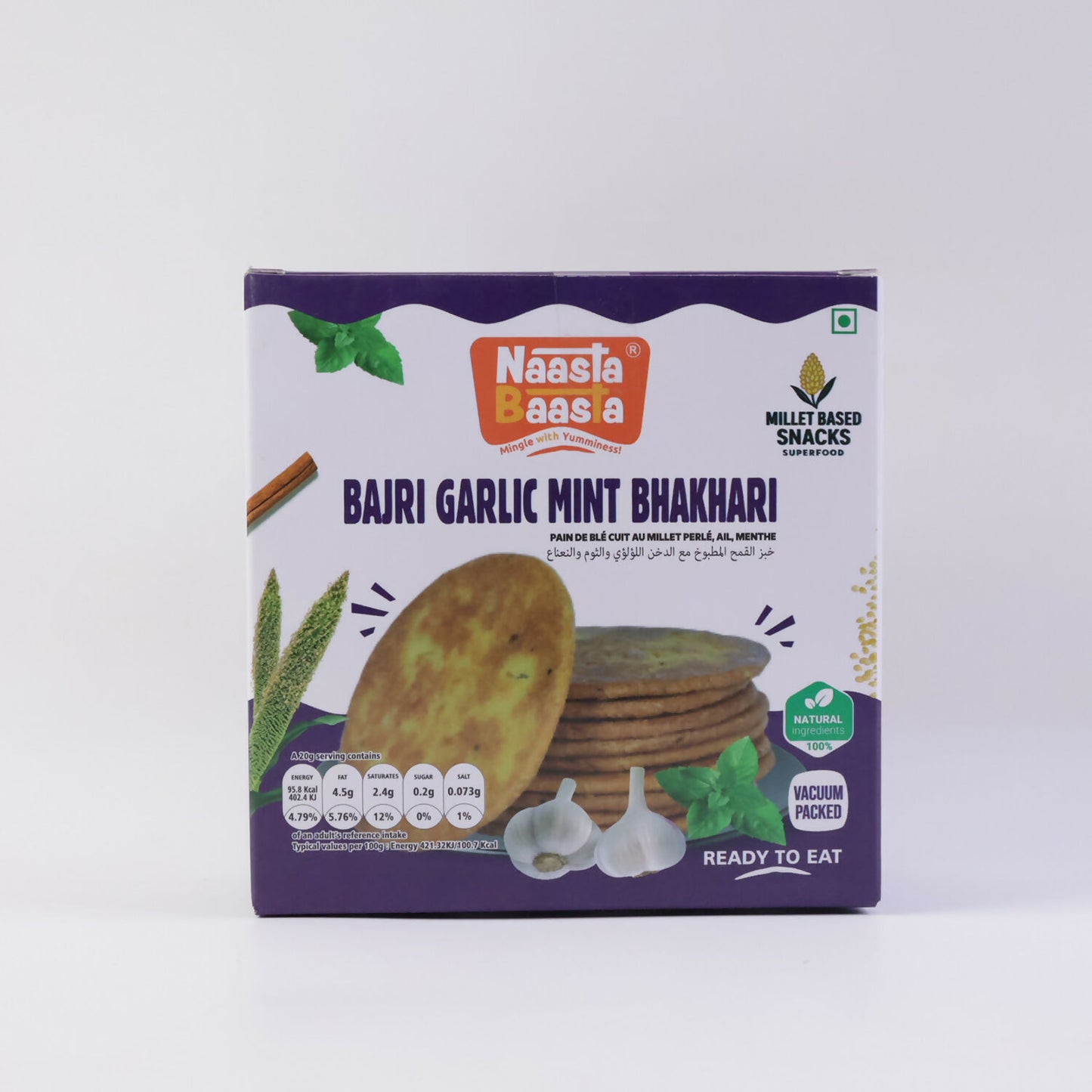 Naasta Baasta Bajri Garlic Mint Bhakhari – Millet Based Crunchy & Ready to Eat Snack (200 Gm)
