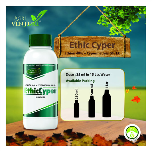 AgriVenture ETHICCYPER ( Ethion 40% + Cypermethrin 5% EC ) Insecticide, Highly Effective Against Bollwormsi (1000ML)
