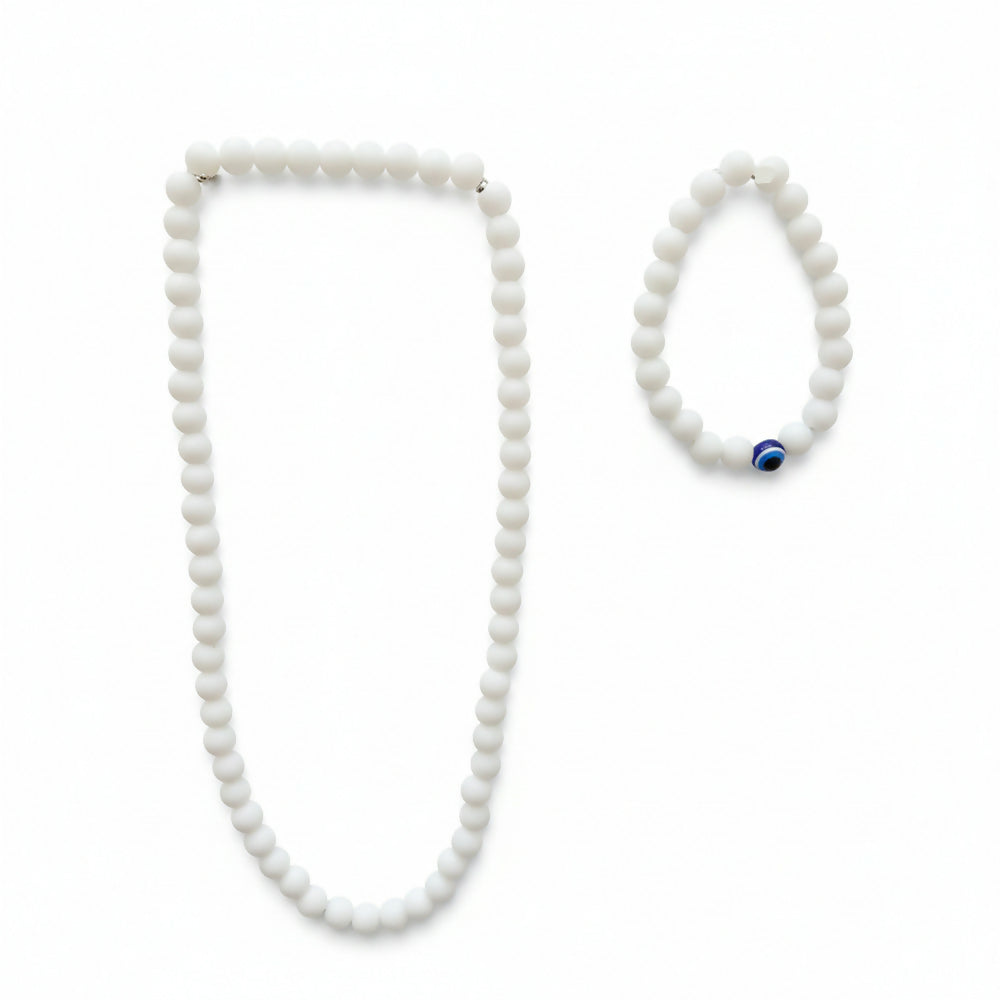 White Beads Necklace & Evil Eye Bracelet Combo