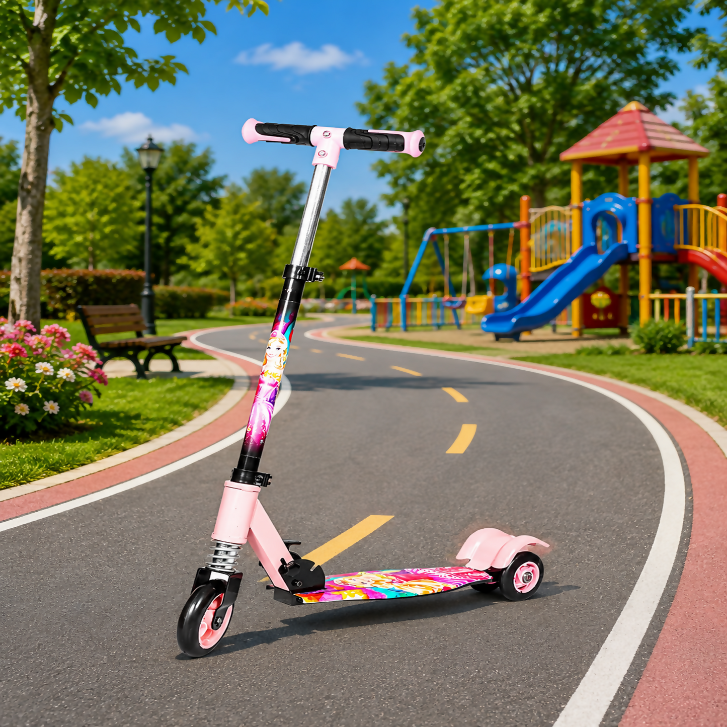 KIXY Kids 3 Wheel Foldable Scooter with Adjustable Height Handlebar