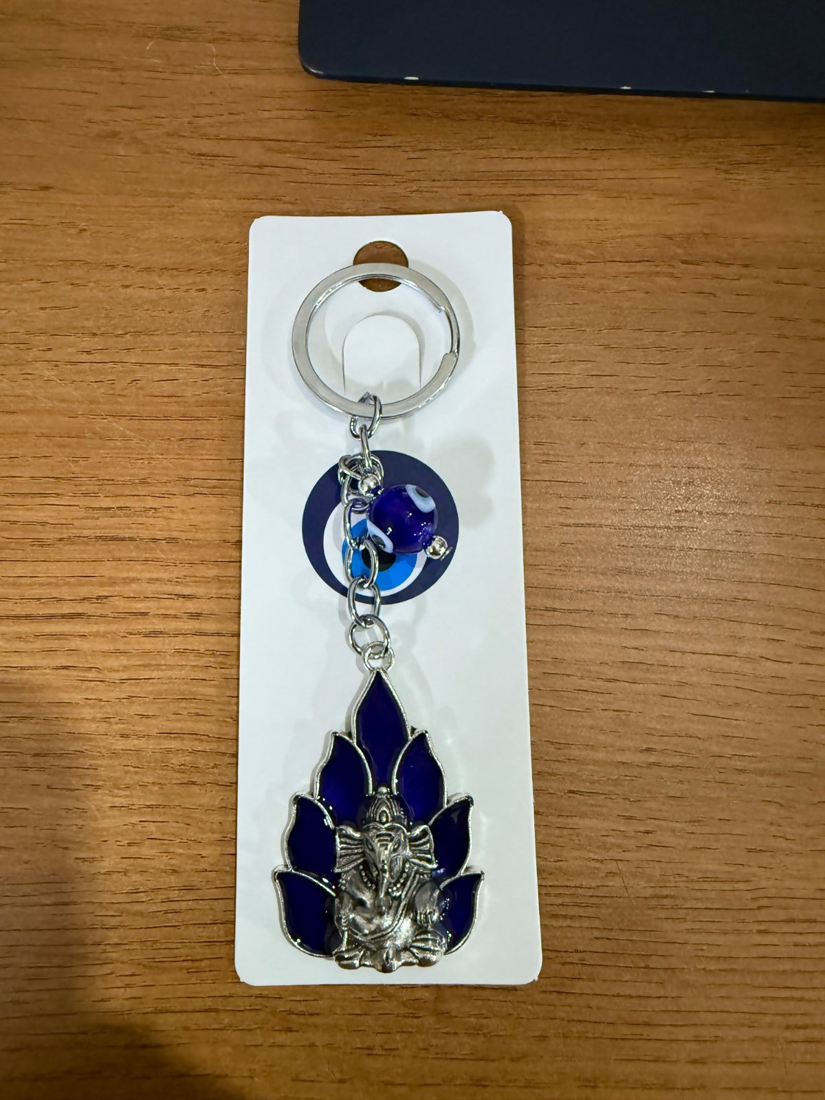 Ganesh Evil Eye Keychain with Blue Enamel for Car Keys & Bags