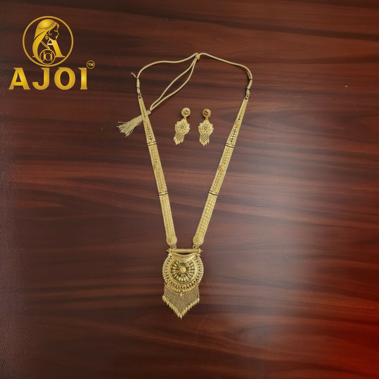 Festive style Royal Bloom Radiance long necklace set with radiant gold shine