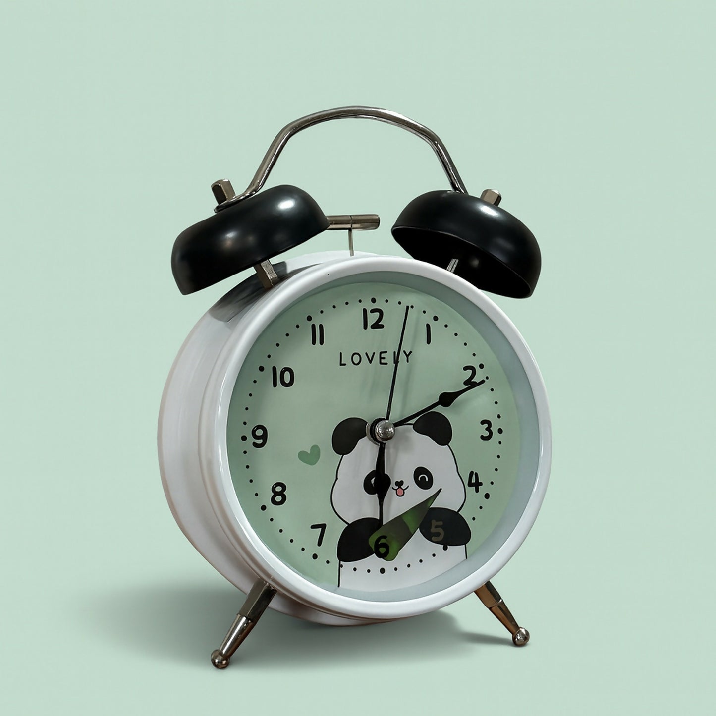 Cute Panda Alarm Clock for Kids Room, Silent Twin Bell Table Clock