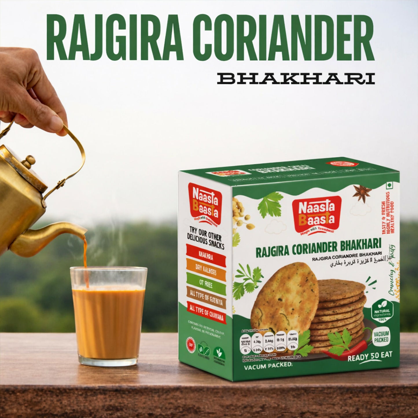 Naasta Baasta Rajgira Coriander Bhakhari - Crispy Millet Based Ready to Eat Snack (200 Gm)