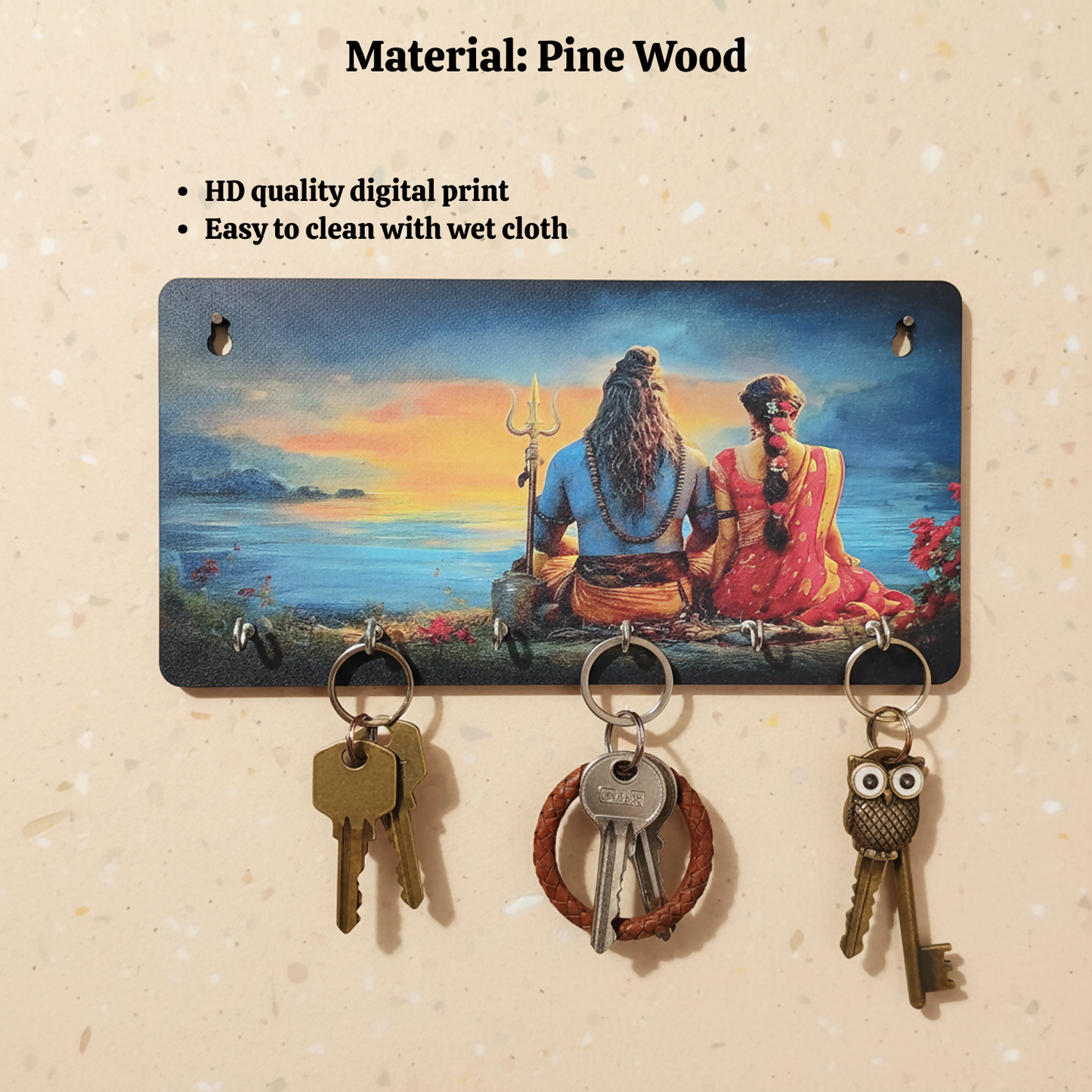Key holder displaying Radha-Krishna and sacred symbols for home décor