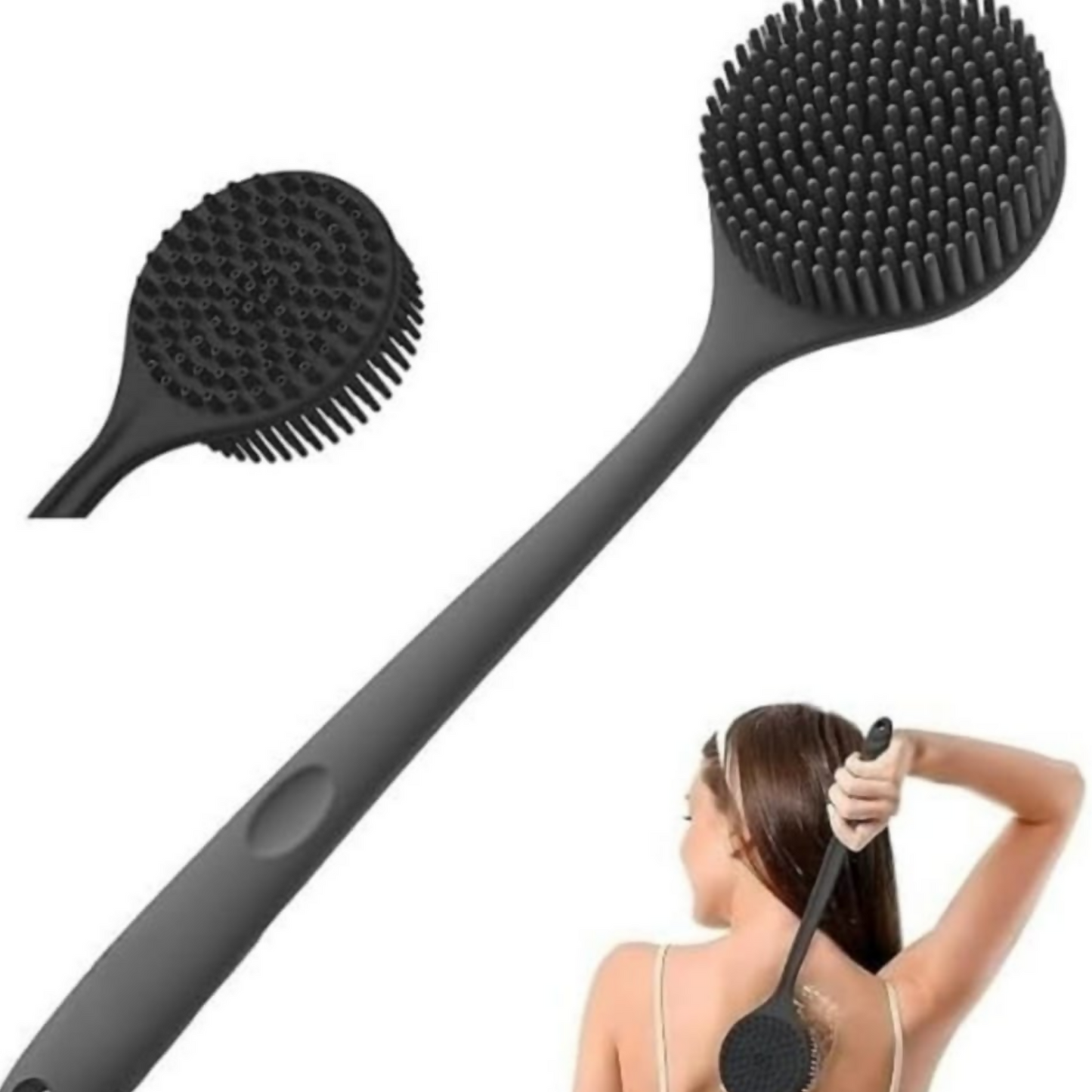 Long Handle Silicone Bath Brush for Body Cleaning & Massage