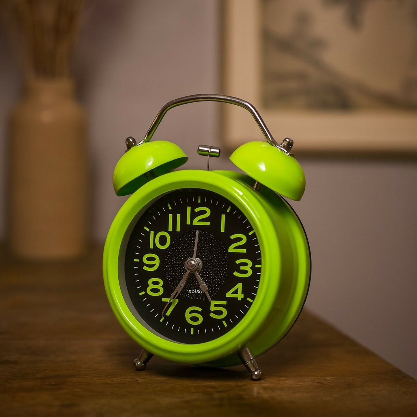 Vintage Twin Bell Analog Alarm Clock for Bedroom & Office – Green