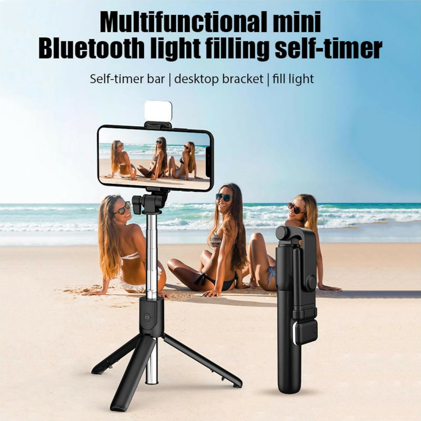RLS 3-in-1 Selfie Stick Tripod with Detachable Wireless Remote & LED Fill Light for Smartphones – Extendable Portable Selfie Stick Stand with Adjustable Phone Holder for Selfies, Vlogging, Video Calls & Travel