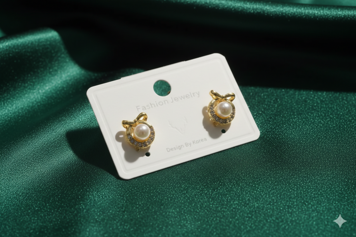 Korean Royal Bow-Knot Crystal Halo Pearl Studs For Girls And Women