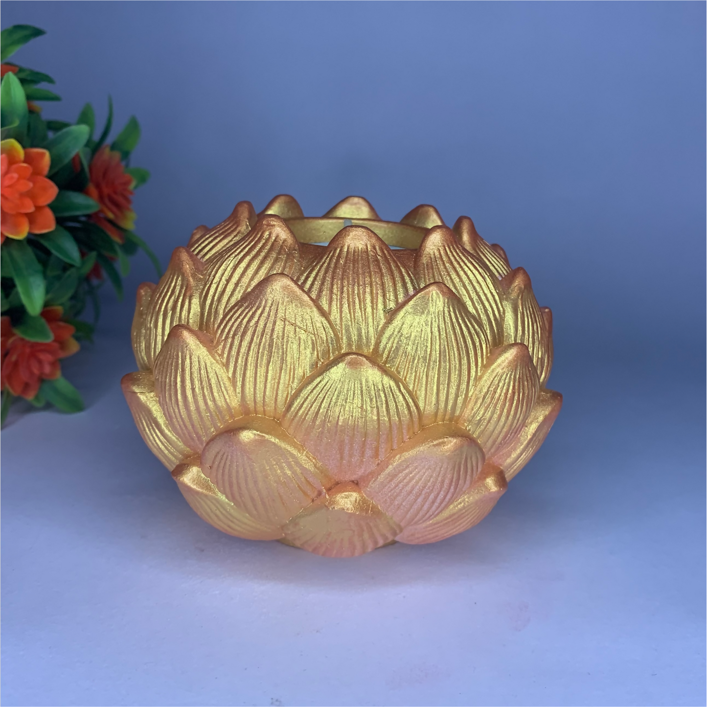 Handmade Diya-Style Big Kamal Diya – Rose Gold| Elegant Home & Festive Decor Tealight Holder
