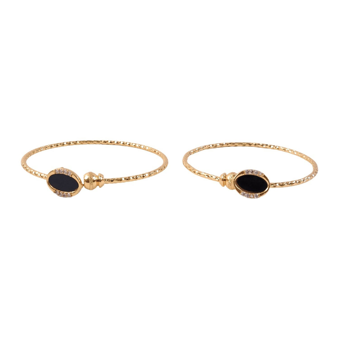 Black Stone Gold Plated Open Bangle Bracelet for Women