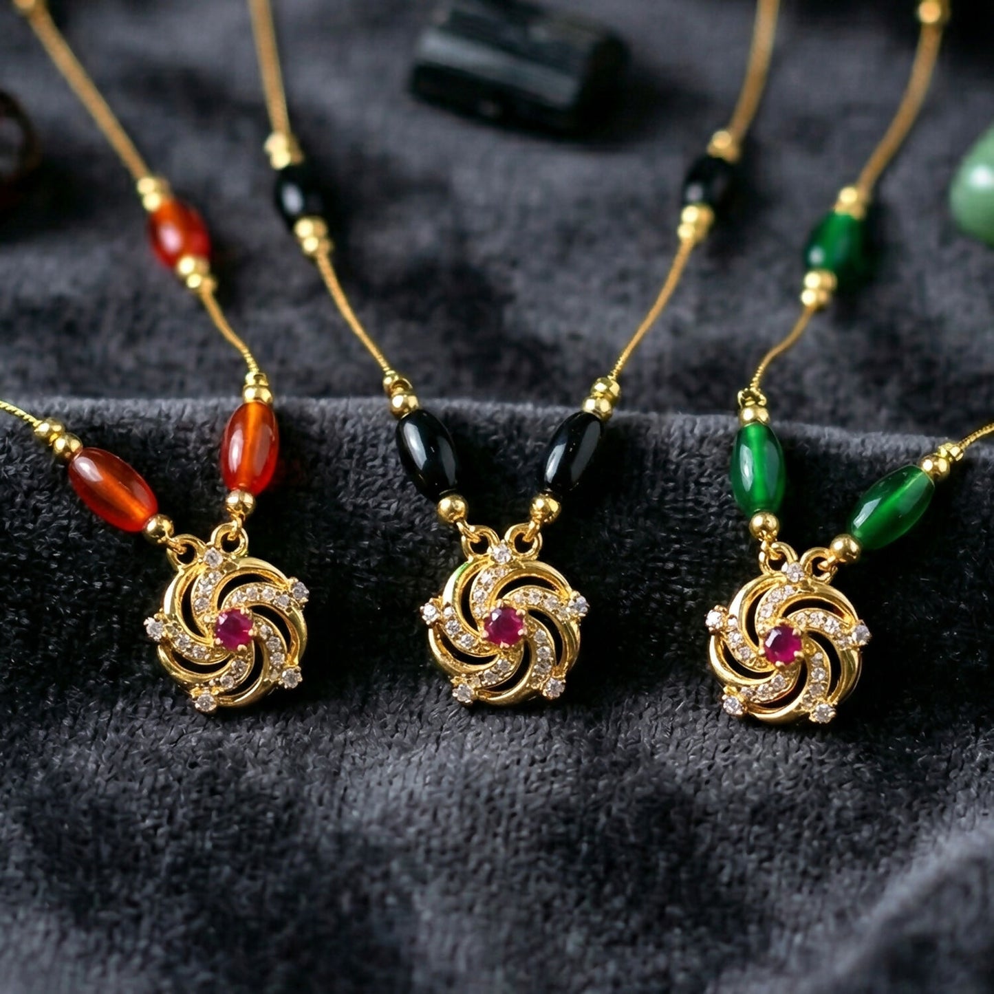 Triveni Beads Gold Necklace with Multicolor Navrang Design (3Pc/Set)