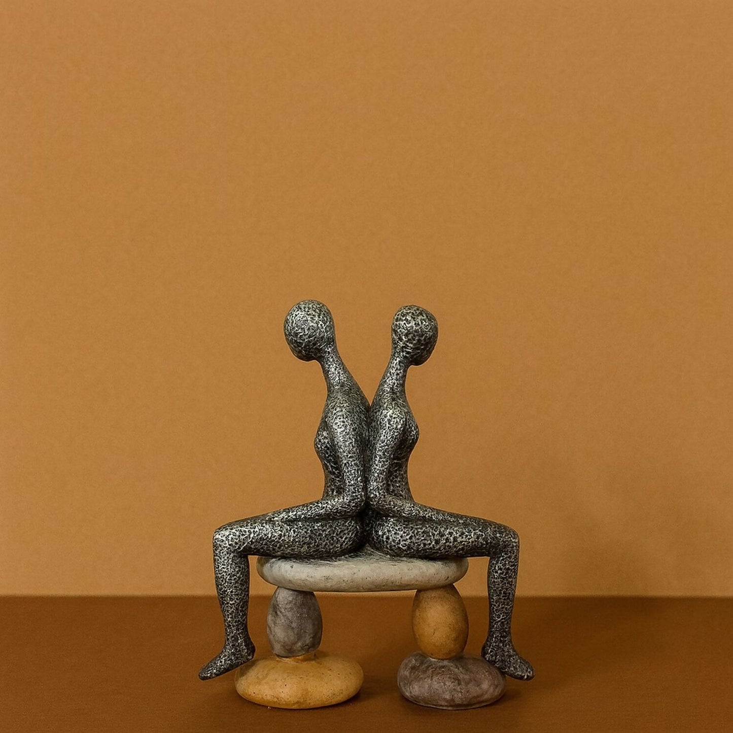 Abstract Couple Sitting on Bench Back View Sculpture for Home Decor Gift