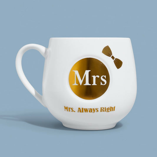 Premium Ceramic Coffee Mug for Women | Mrs. Always Right Printed Cup with Golden Foil Design | Stylish Gift Mug for Wife, Girlfriend, Sister | Durable Glossy Finish | Tea & Coffee Mug for Home & Office (White – Mrs Edition)