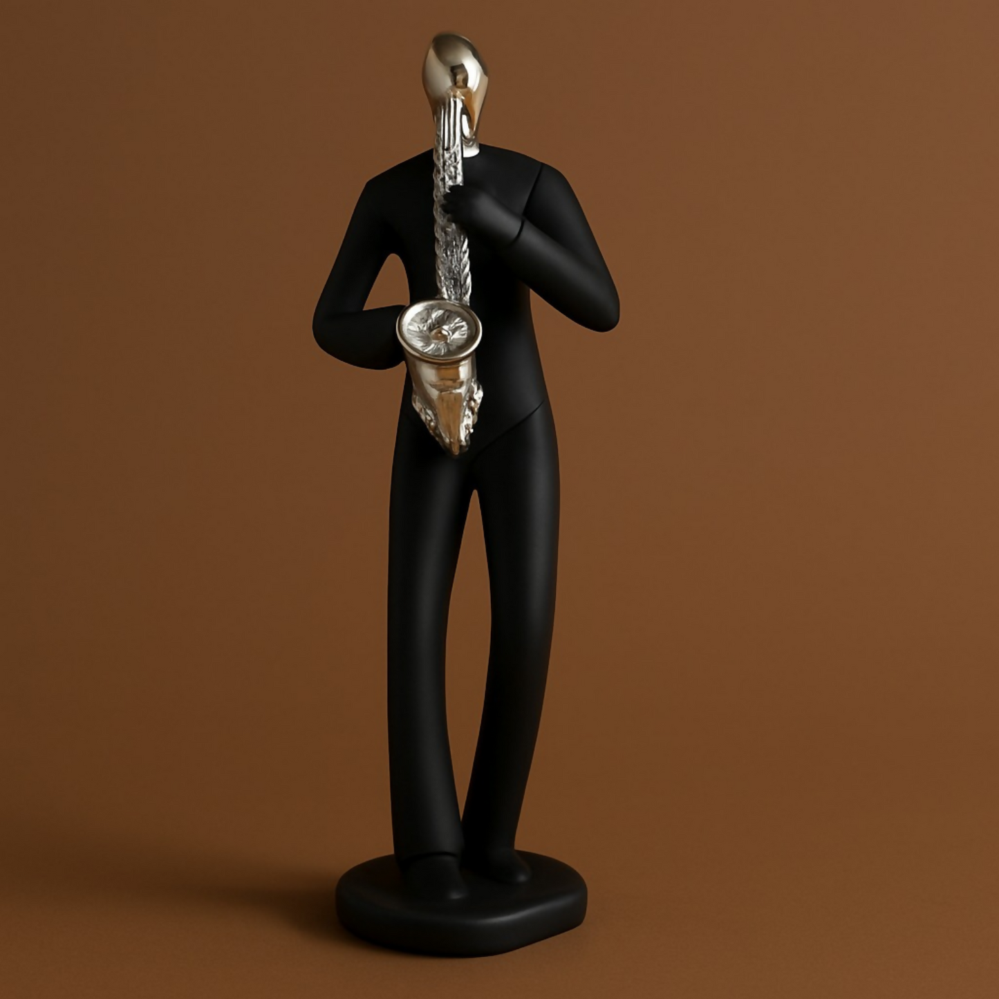 Modern Black Musician Figurine Playing Saxophone | Abstract Jazz Man Showpiece for Home Decor, Living Room, Office Table, Café & Studio Decoration | Resin Art Sculpture Gift for Music Lovers