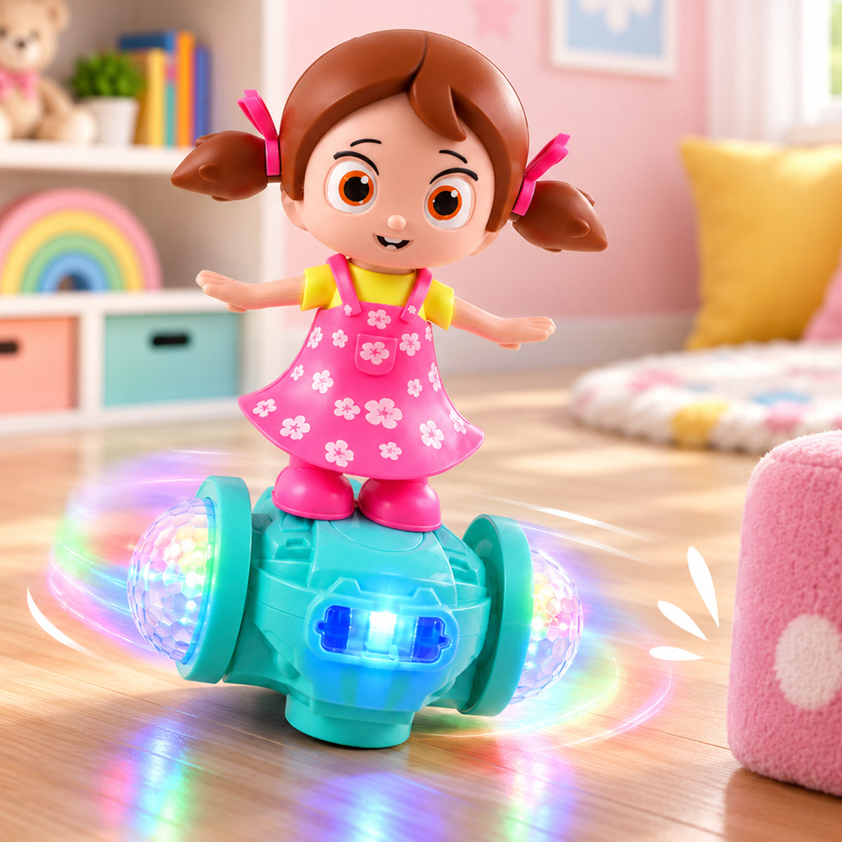 Musical Doll Toy with Colourful LED Lights and Multidirectional Movement (1 Pc)