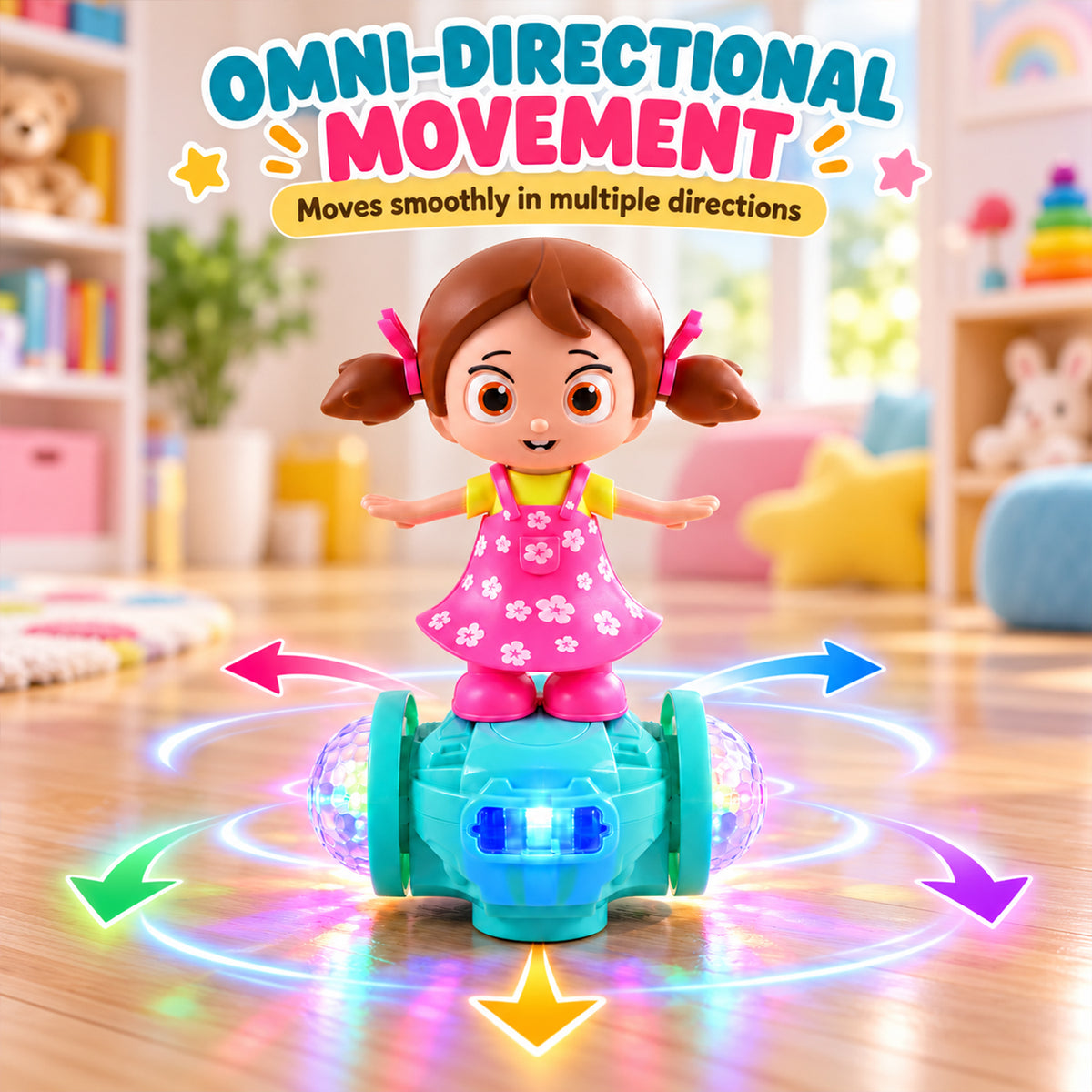 Musical Doll Toy with Colourful LED Lights and Multidirectional Movement (1 Pc)