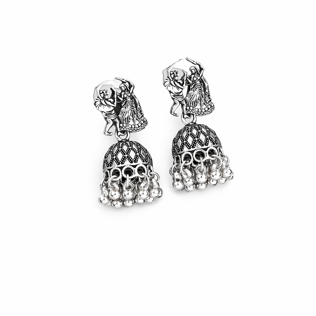 Oxidised Silver Folk Dance Jhumka Earrings