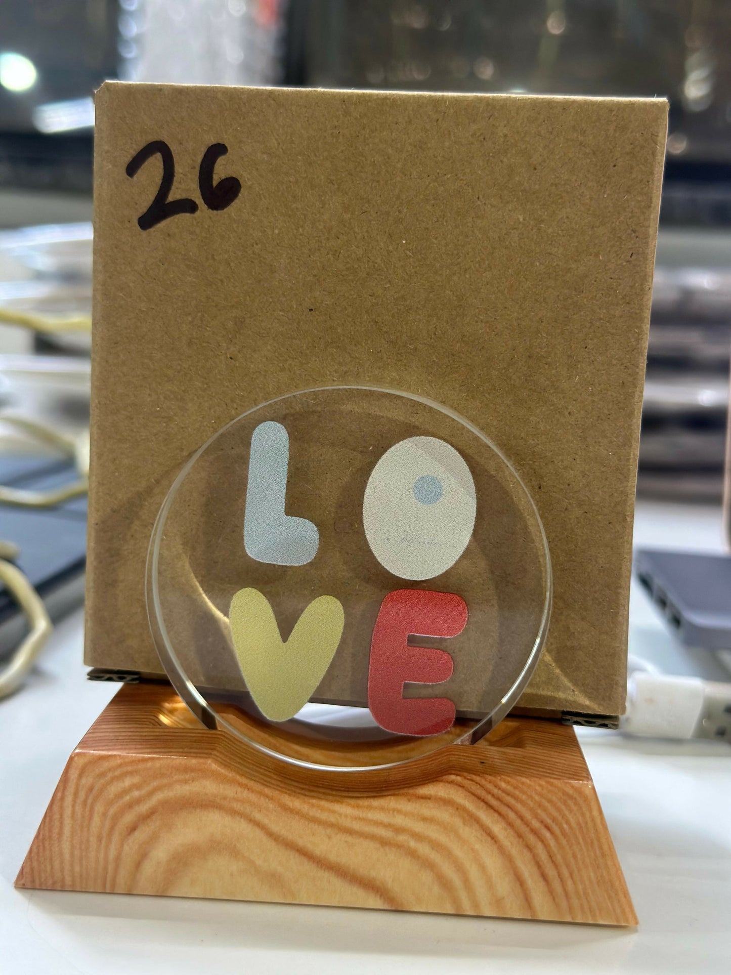 LOVE Acrylic LED Lamp with Wooden Base | USB Powered Decorative Night Light