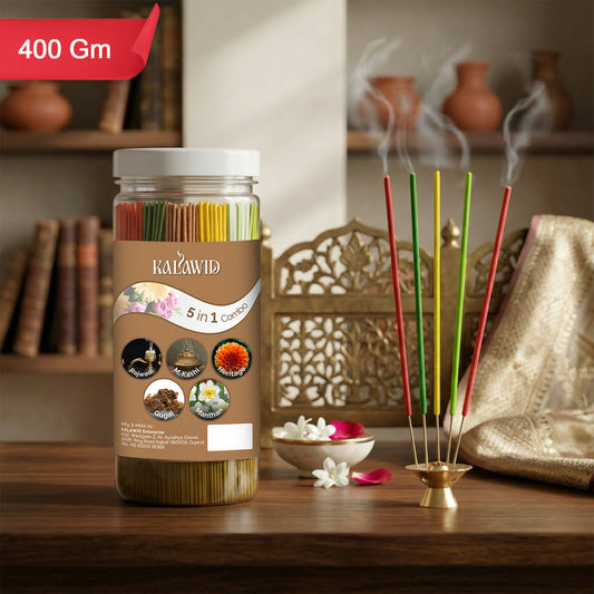 Premium Agarbatti 5 In 1 Combo with Rajwadi, Masalakashi, Heritage, Gugal, Manthan Fragrances for Long Lasting Aroma (400 Gm)