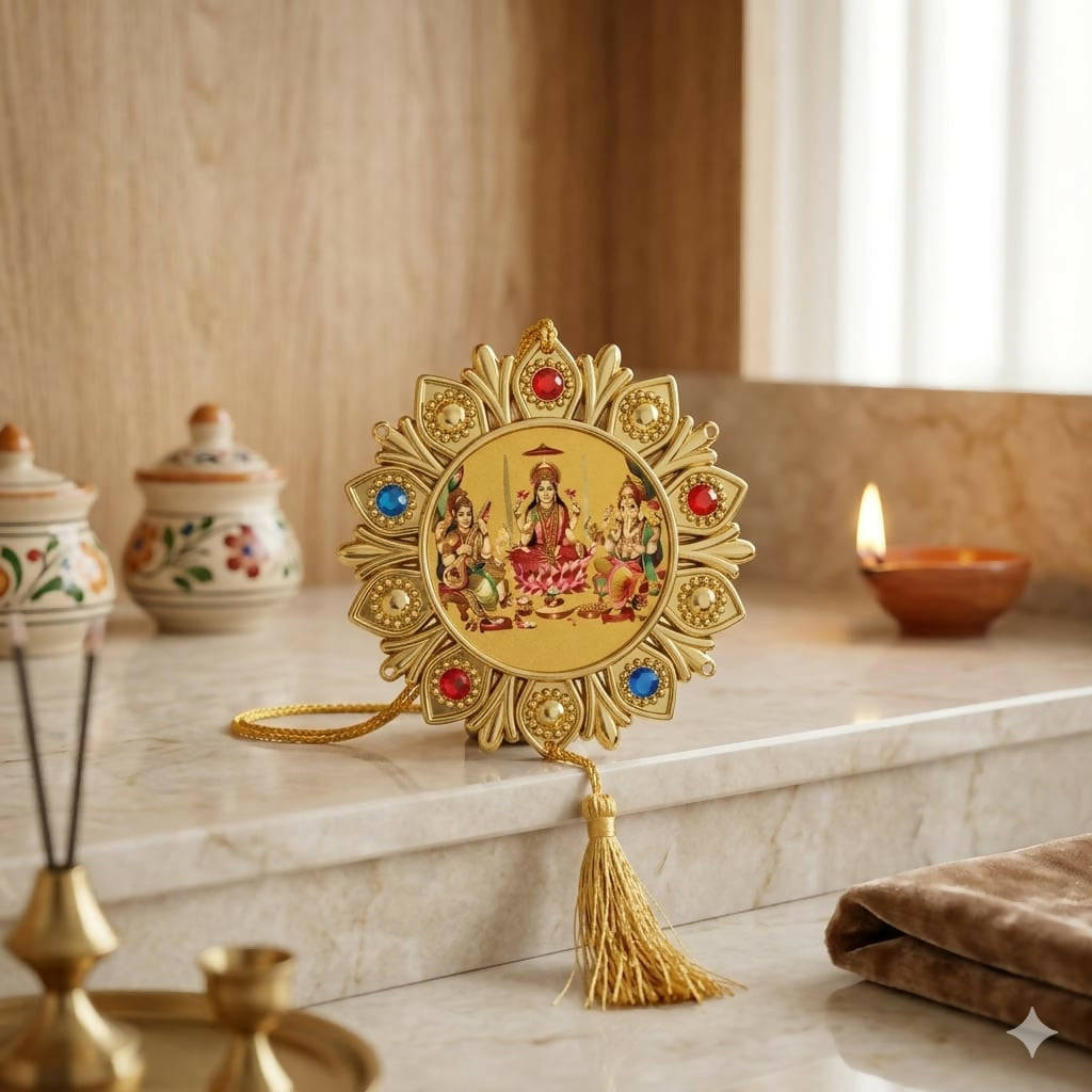 Golden Hindu God Wall Hanging Decor Laxmi Ganesh Saraswati Tassel Ornament for Home Door