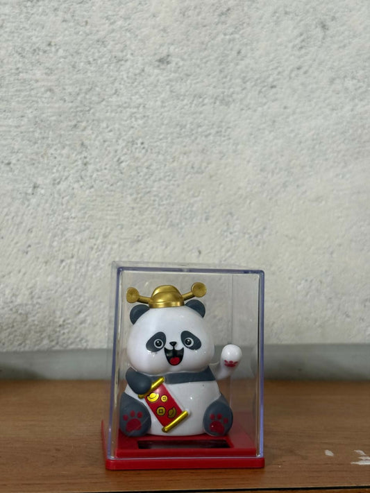 Cute solar powered lucky panda toy waving hand in clear display box