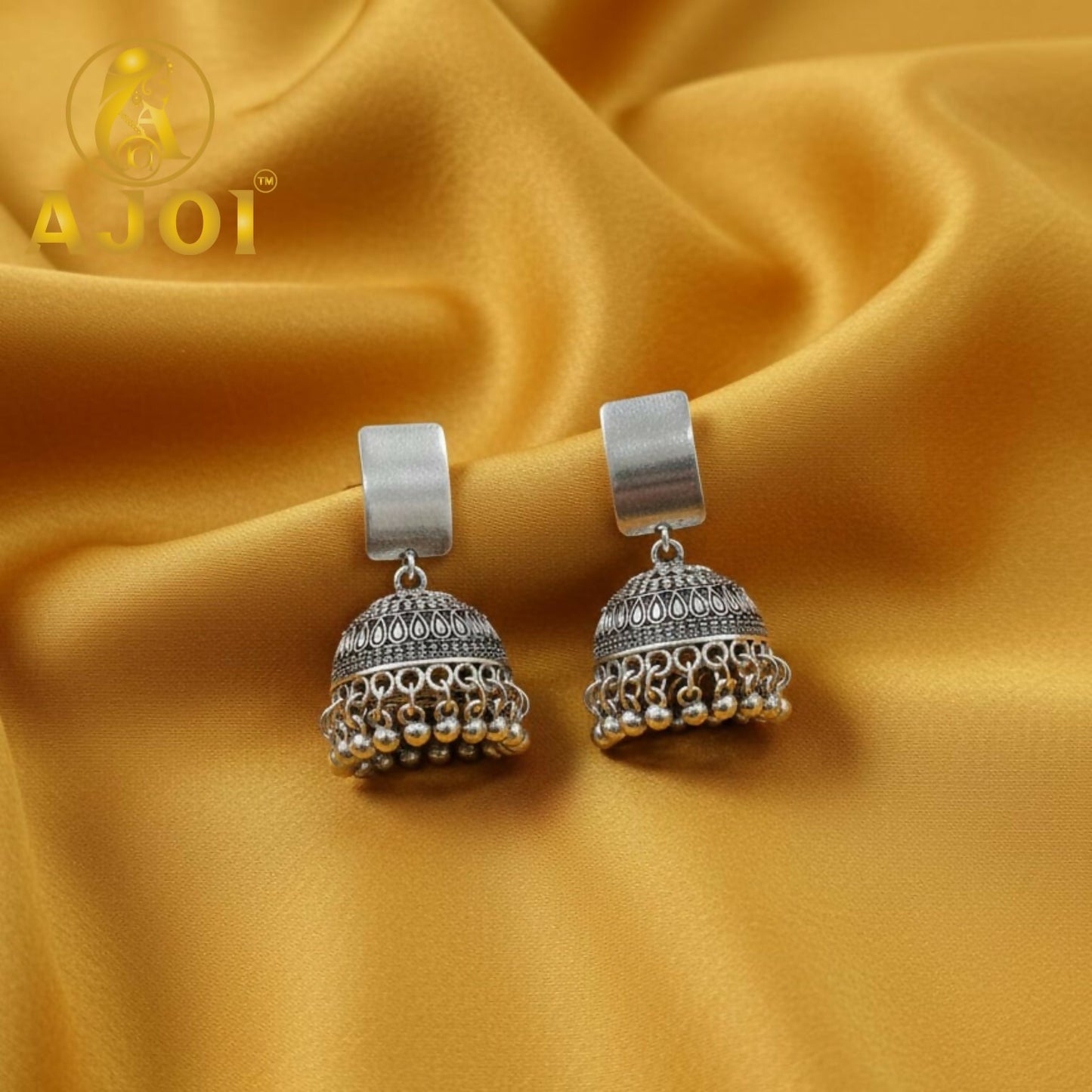 Royal Oxidised Silver Dome Jhumka Earrings with Traditional Ghungroo Detailing