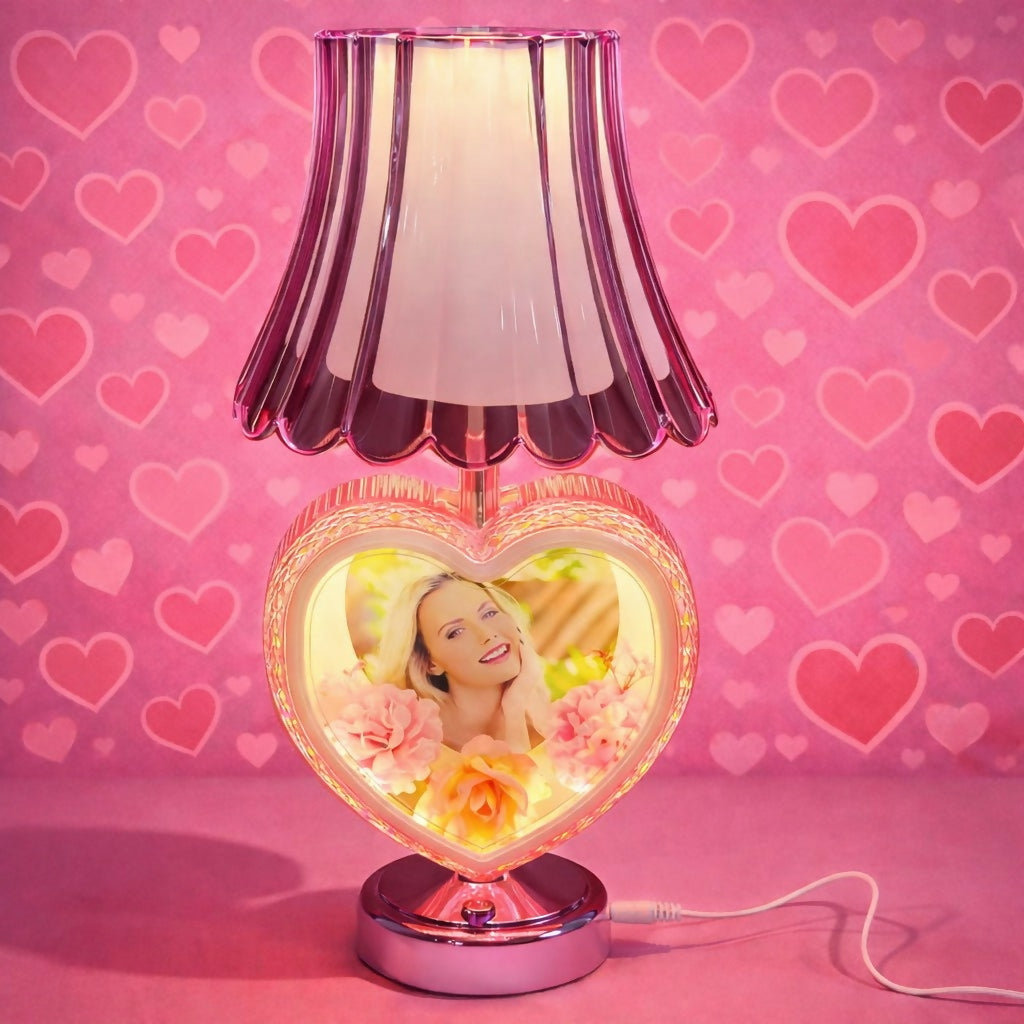 Heart Shape Photo Table Lamp with Shade for Bedroom & Gift Decor