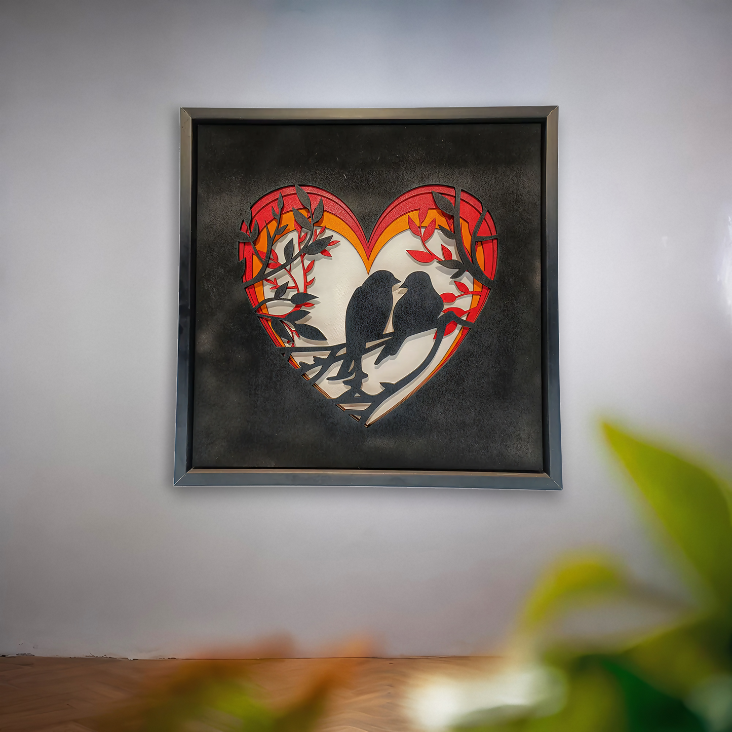 Handcrafted Multi-Layer Wooden Heart & Bird Wall Art – 3D Love & Freedom Design | Romantic Home Decor Frame | Handmade Wooden Wall Hanging for Bedroom & Living Room