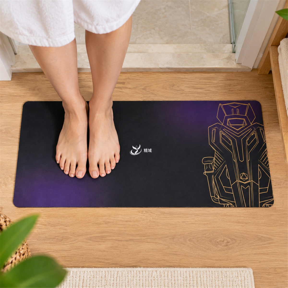 Purple Black Gradient Bath Runner, Gold Line Art Anti-Slip Mat (1 Pc, 70x30 Cm)